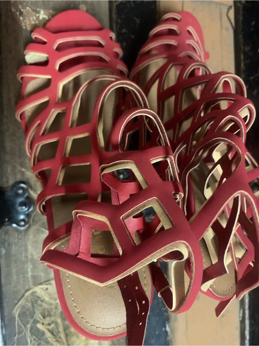 Steve Madden Red Cage Cutout Sandals